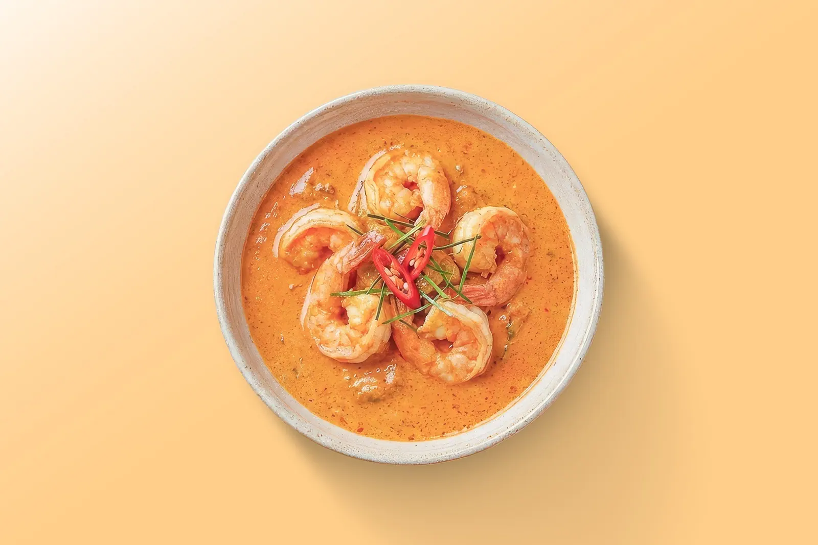 Panaeng curry with prawns in a bowl
